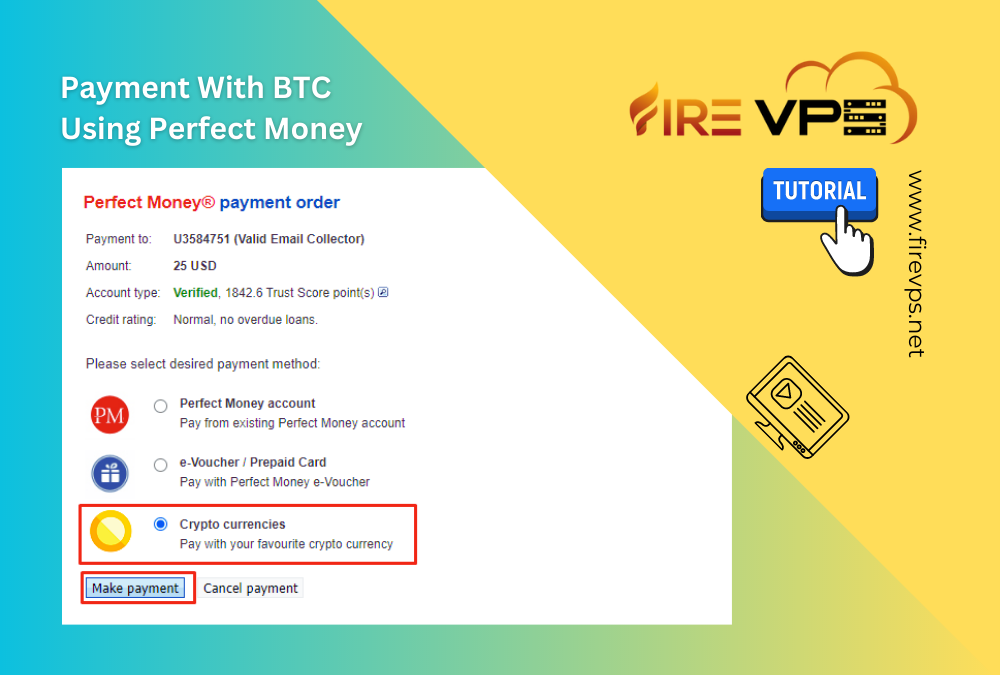 How to make BTC payment via Perfect Money from the website: