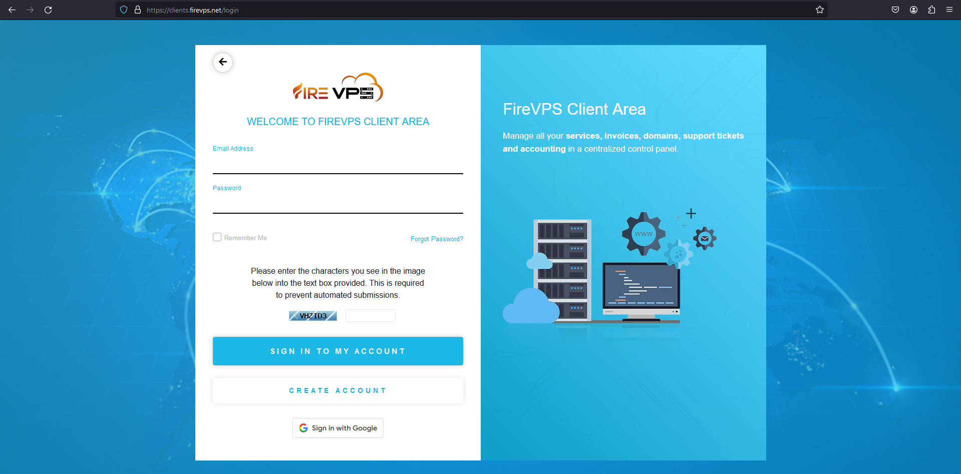 login to your FireVPS