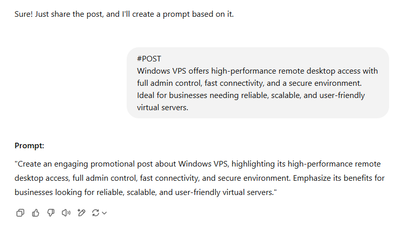 Creating a prompt for FireVPS posts